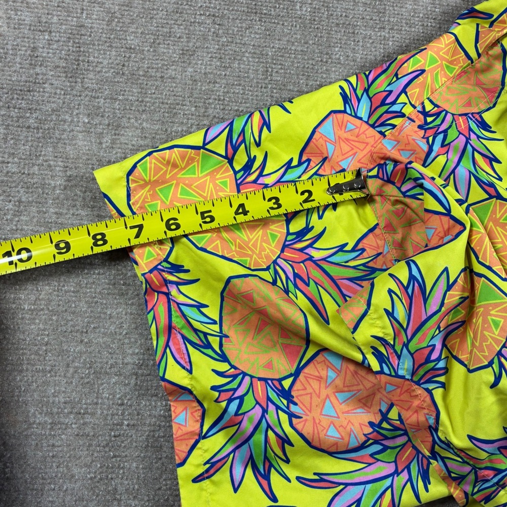 Tipsy Elves Mens Pineapple Print Swim Trunks Neon Yellow Blue Size Medium - Picture 2 of 9